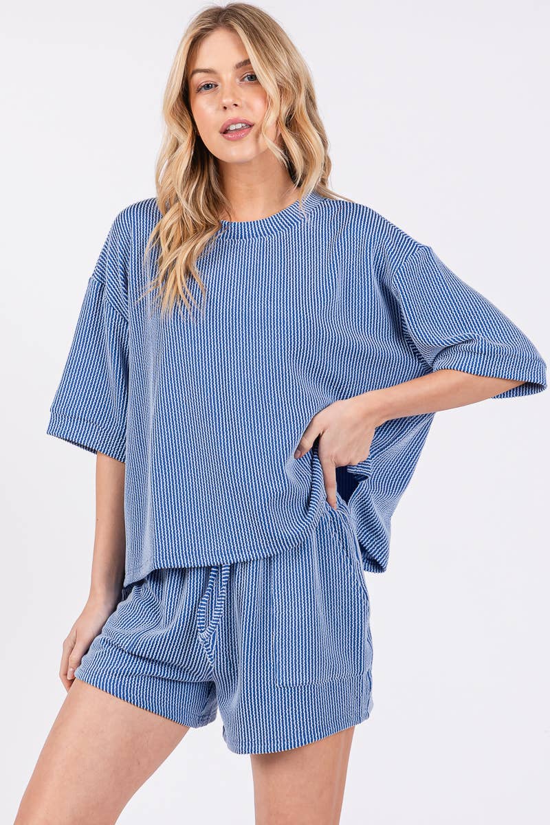 Sewn and Seen - Wholesale Lounge Set - Women's - RIBBED ROUND NECK TOP AND SHORTS SET62
