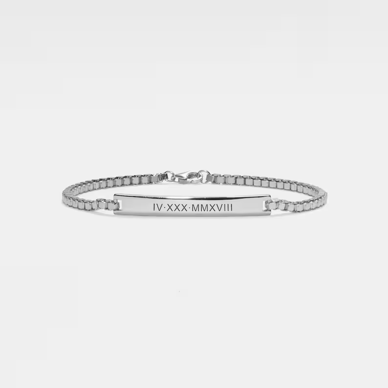 Perimade & Co. LLC - Wholesale Link & Chain Bracelet - Custom Engrave Box Chain Bar Bracelet in 925 Sterling Silver2