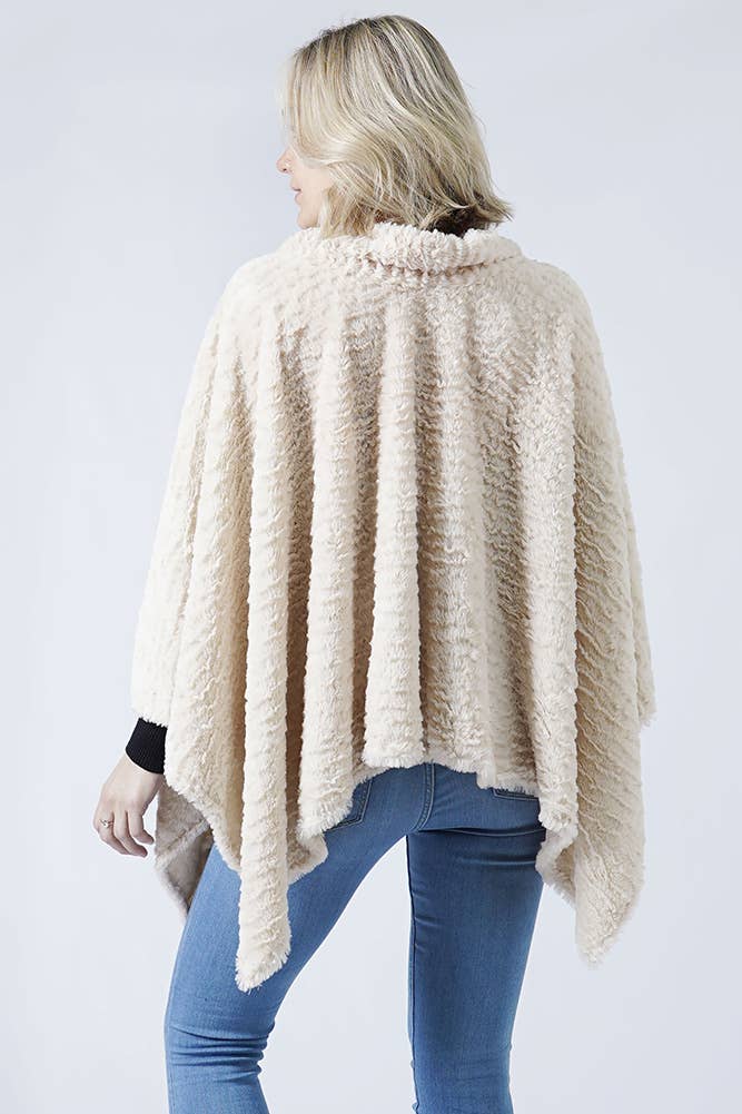 Hana - Wholesale Poncho - Women's - Stripe Pattern Faux Fur Poncho3