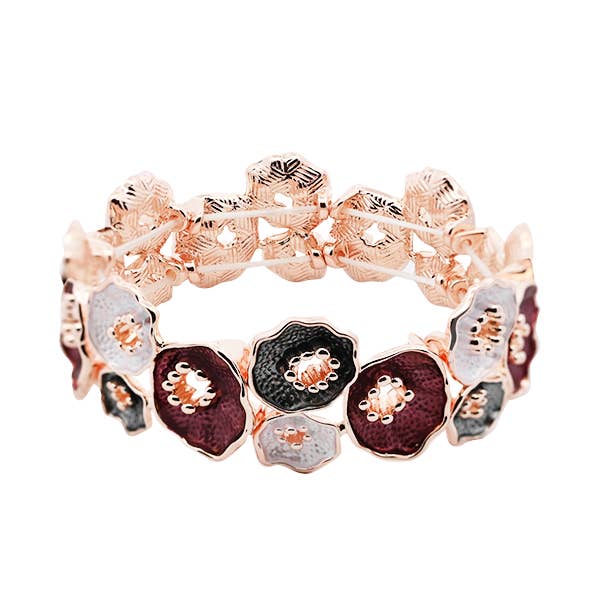 AMORINO SRL - Vendita all'ingrosso Bracciale a polsino - BRACCIALE ELASTICO A FIORE SMALTATO CON STAMI - SW2488A8122