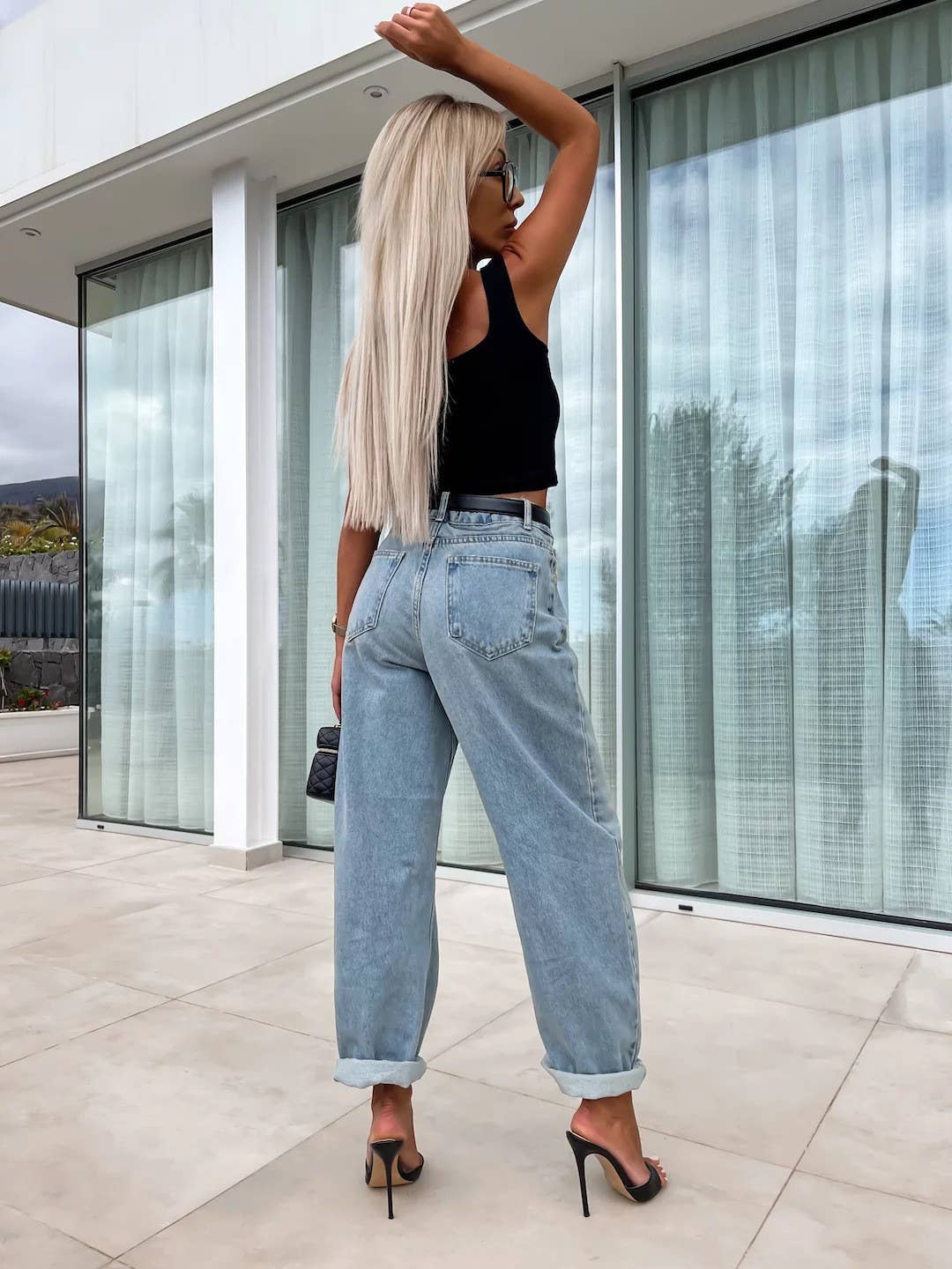 Denim-Blau Legere Damenjeans mit weitem Schnitt für den Großhandel auf Faire4