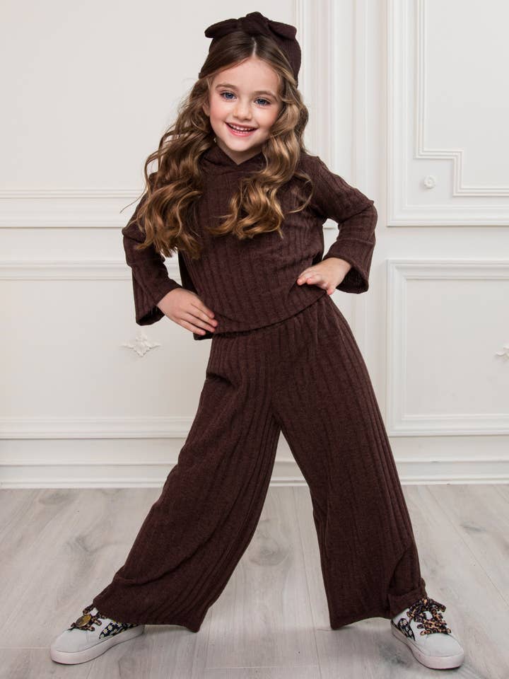 Snuggle Chic Brown Ribbed Lounge Set for wholesale by Mia Belle Girls • Wholesale