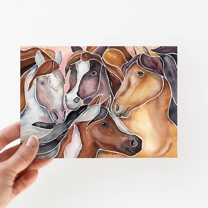 Rosie's Horses- Greeting Card for wholesale by Petal & Lark Watercolor Co.