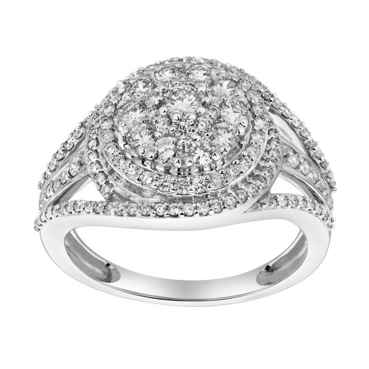 Imperium 14K White Gold Round Diamond Studded Double Halo Ring - 0.99cts for wholesale by LuvMyJewelry (LMJ)