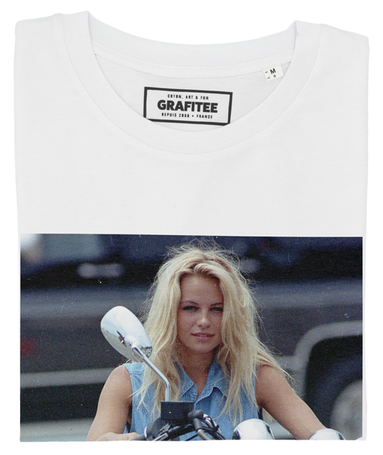 White Pamela Moto T-Shirt - Movie Celebrity Photo T-Shirt for wholesale on Faire1