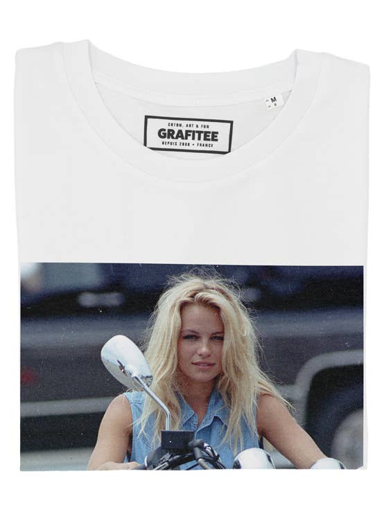 White Pamela Moto T-Shirt - Movie Celebrity Photo T-Shirt for wholesale on Faire1