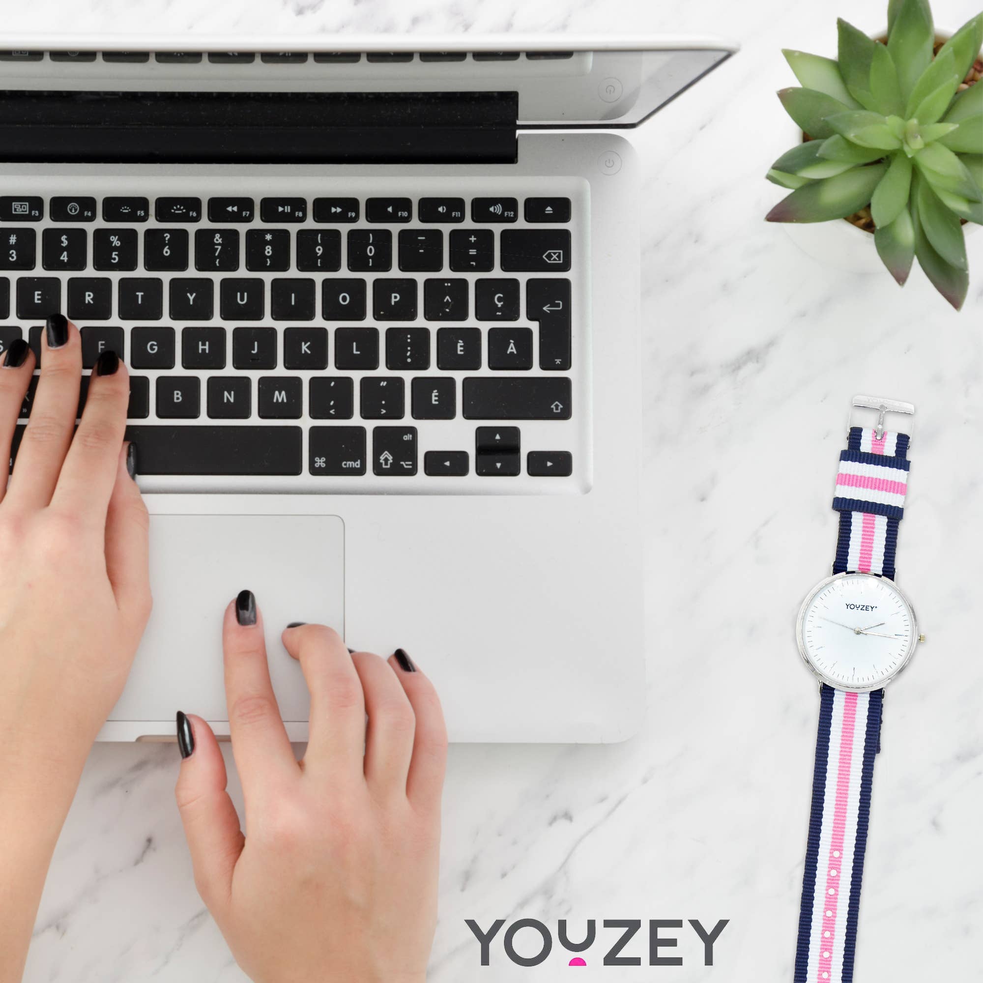 Pink White Black Preppy Pink/Navy Stripe Nylon Strap Watch for wholesale on Faire8