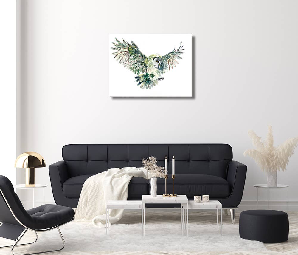 TopCanvas - Venta al por mayor Ilustración - Lona de doble exposición de búho volador con árboles y hojas6