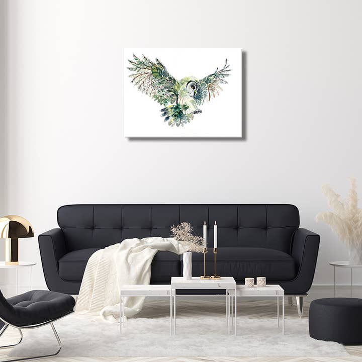 TopCanvas – wholesale Art print – Flying Owl With Trees And Leaves Double Exposure Canvas6