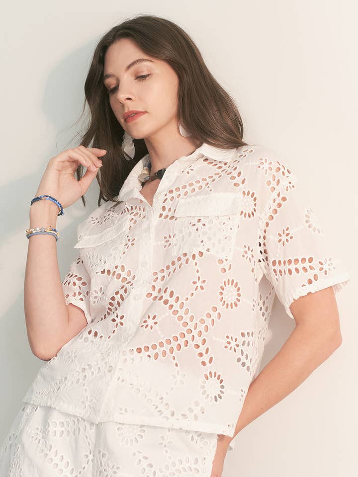 CONJUNTO DE TOP E CALÇÕES DE ALGODÃO COM ILHÓS - HESET0019 por atacado de Hersy