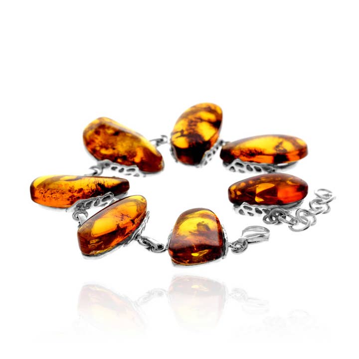 Bracciale a maglie unico ed esclusivo in argento sterling 925 e autentico ambra baltica cognac - BT0203 per la vendita all'ingrosso da parte di SilverAmber Jewellery
