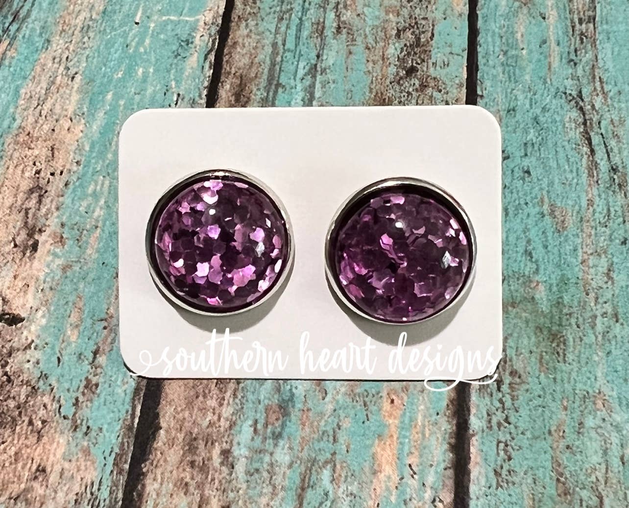 Southern Heart Designs - Wholesale Stud/Post Earrings - Purple Glitter Stud Earrings