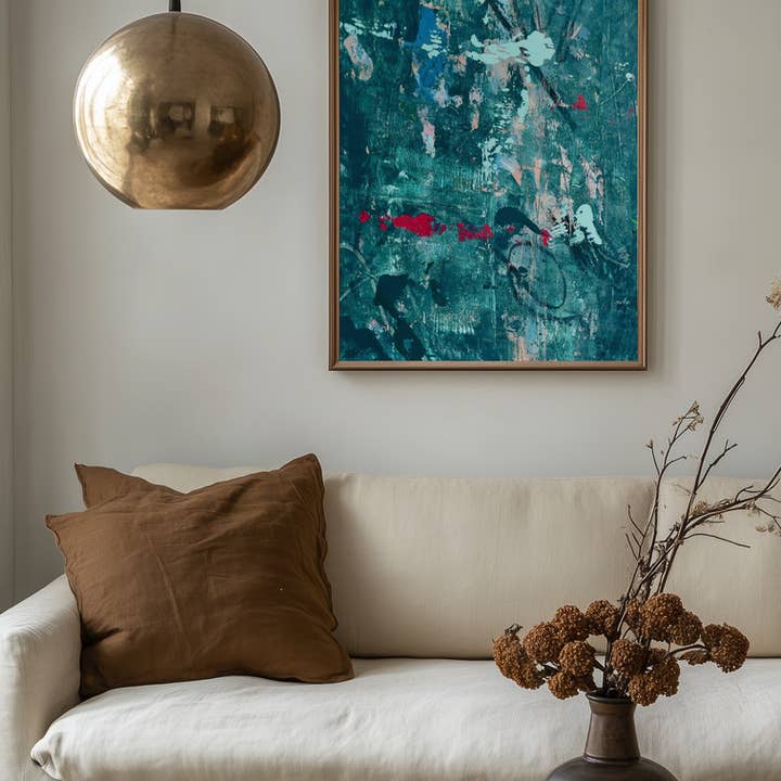 A solitude, An enormity : abstract art print in dark teal for wholesale by Alyssa Hamilton Art