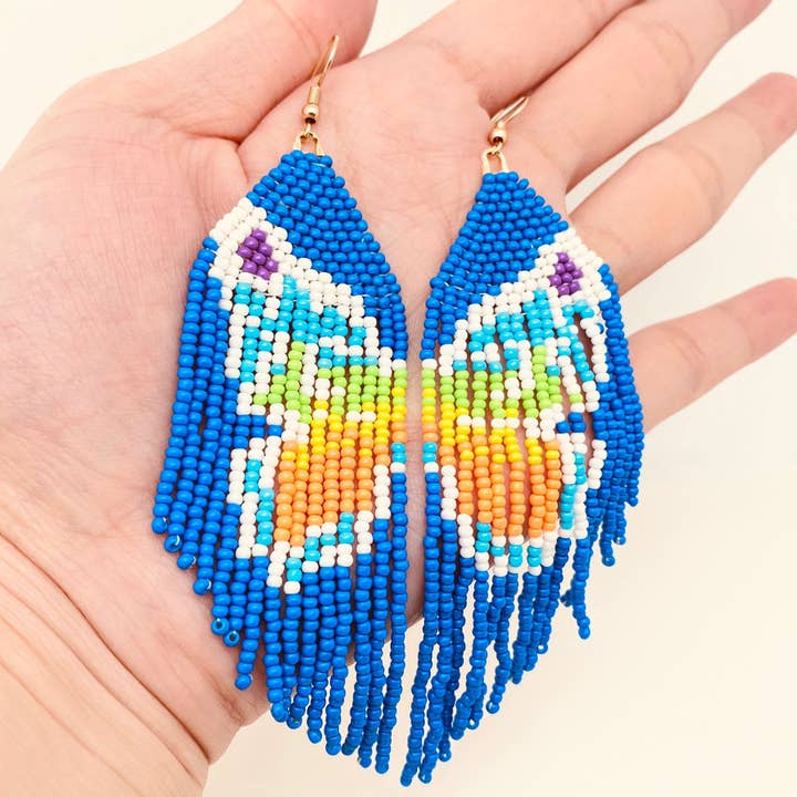 Mio Queena - Vendita all'ingrosso Orecchini pendenti - Orecchini pendenti con perline blu a forma di farfalla - BJ/SB1