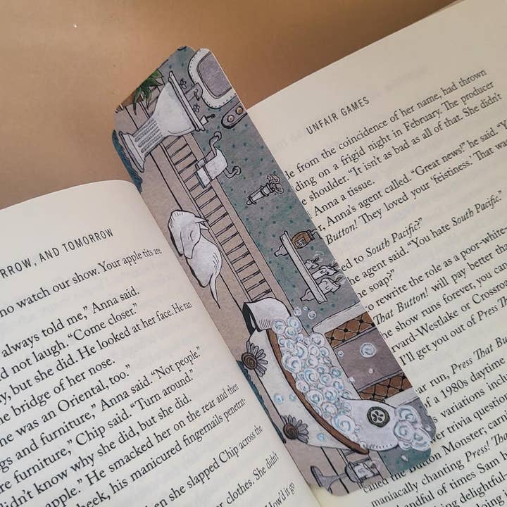 Traditional Bookmark--Swoopy Ghost in Relaxing Bubble Bath for wholesale by LostInWonderArt