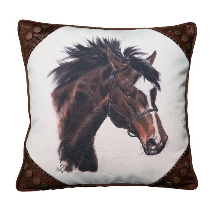 Wrangler® Painted Horse and Rivet Pillow for wholesale by Carstens, Inc.