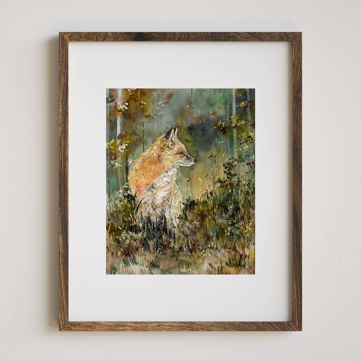 Impression Renard dans les Bois pour la vente par Jennie Kilcup Watercolors