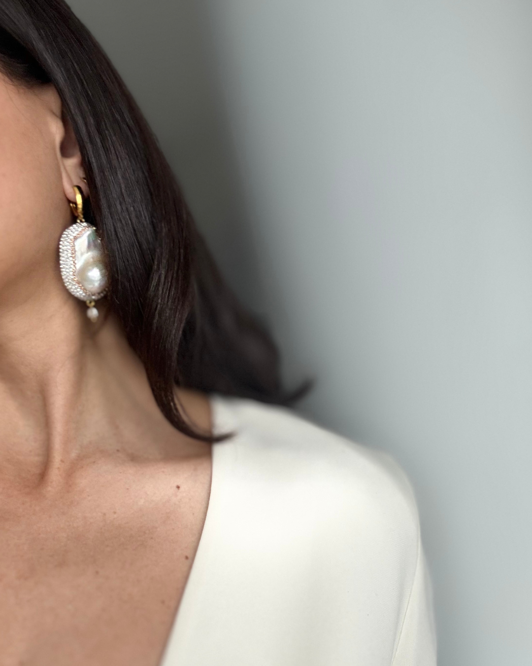 WILYMI Jewelry Co - Wholesale Dangle Earrings - Encapsulate Crystal Mismatched Pearl Earrings | Gold Filled6