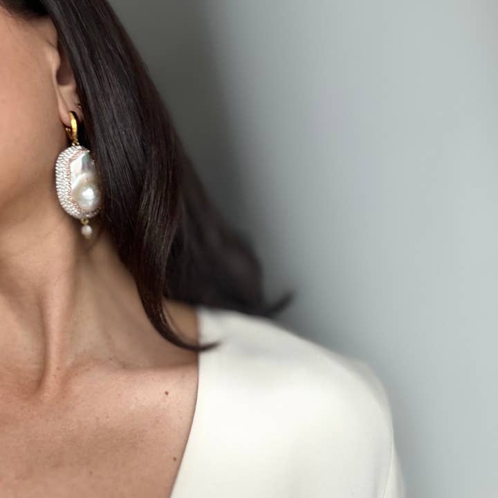 WILYMI Jewelry Co - Wholesale Dangle Earrings - Encapsulate Crystal Mismatched Pearl Earrings | Gold Filled6