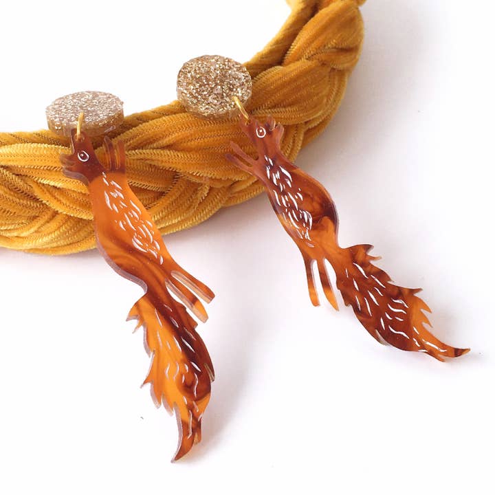 Fox and Moon Earrings tortoiseshell for wholesale by Wild Whiskers