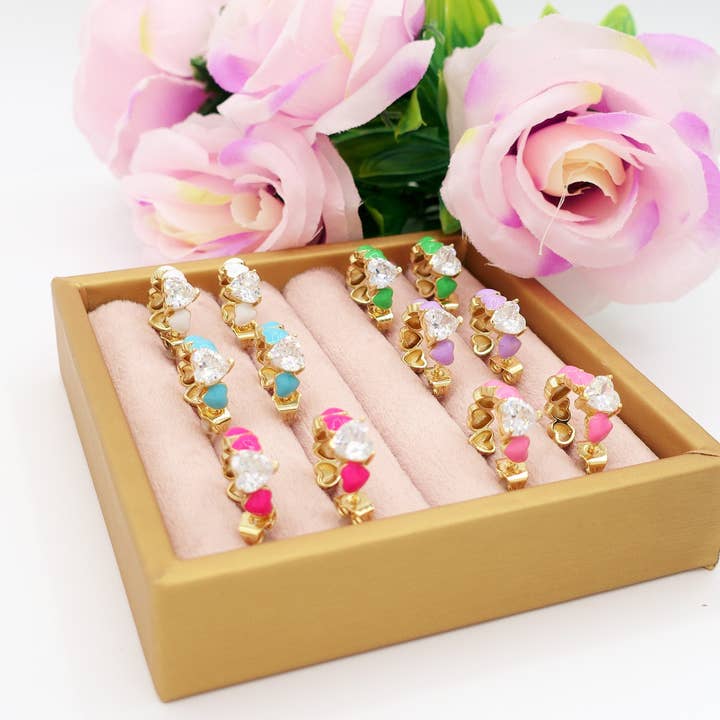 Daemon srls - Wholesale Hoop Earrings - CLAIRE hoops COLOURS - PAIO Orecchini a cerchio con cuoricini bombè smaltati e Cubic Zirconia a forma di cuore3