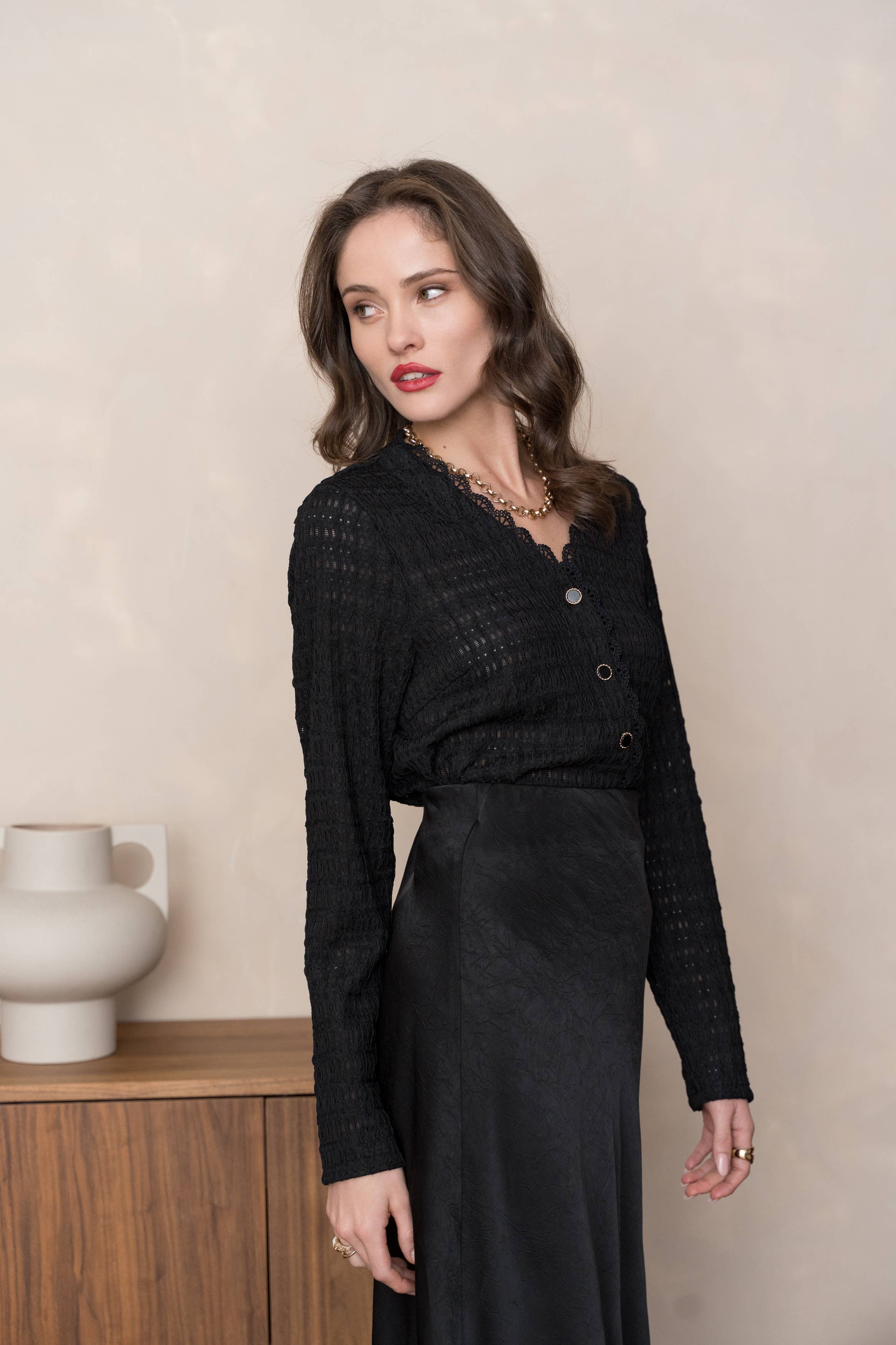 LULUMARY - Wholesale Blouse - Women's - Textured cropped blouse CH235A6