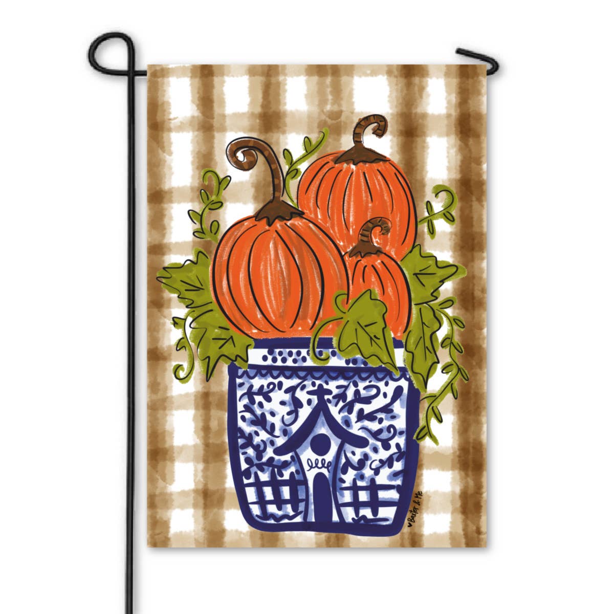 Baxter & Me - Wholesale Flag - Blue Willow Pumpkin Stack Garden Flag1