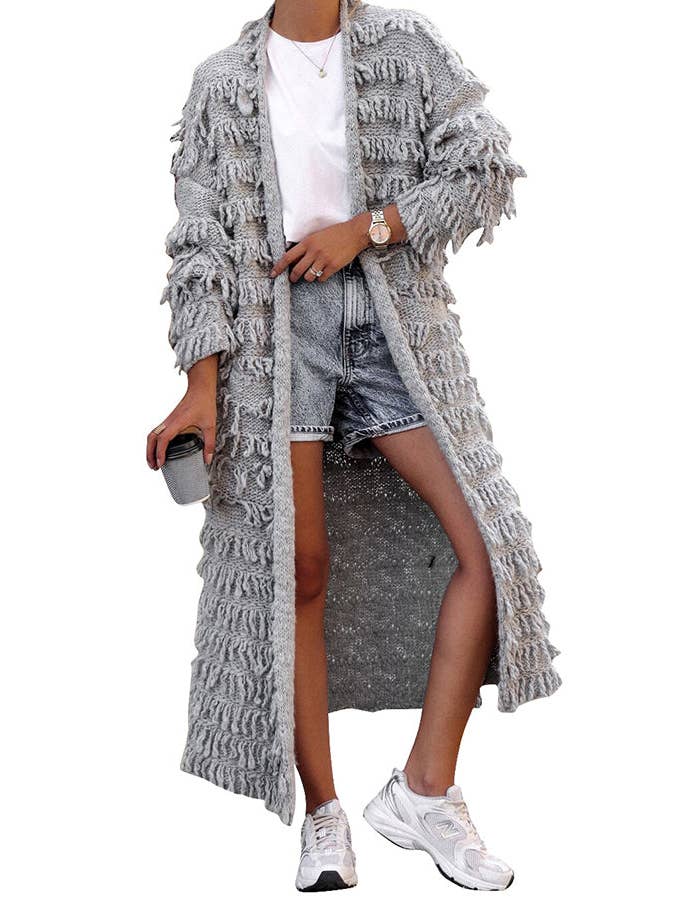 MB Fashion Wholesale - Wholesale Cardigan - Women's - MB FASHION Long Fringe Textured Open-Front Cardigan 1282LY