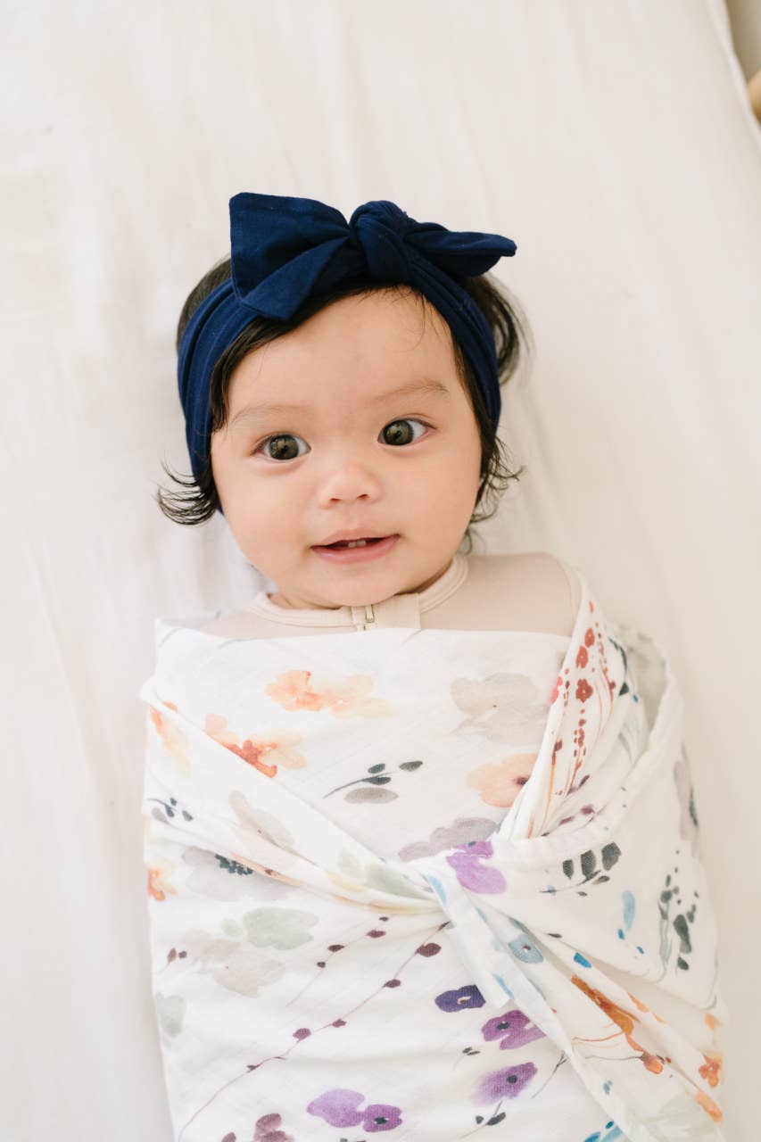 Fawn & Foster - Wholesale Swaddle - Baby - Organic Muslin Gauze Swaddle Receiving Blanket Violet Floral3