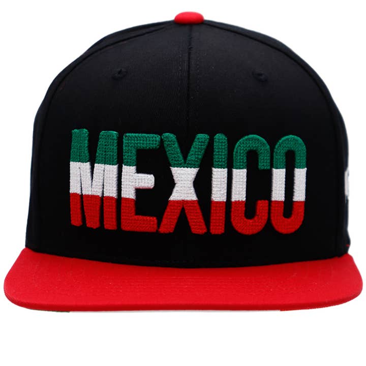 Cap Zone – wholesale Flat-brimmed cap – Unisex – Mexico Logo Chain Stitch Flag Under Bill Print Flat Snapback2
