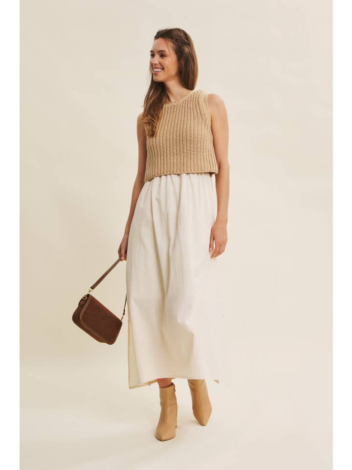 in february - Wholesale Dress - Women's - CHUNKY SWEATER TWOFER MIDI DRESS WITH POCKETS AND LINING