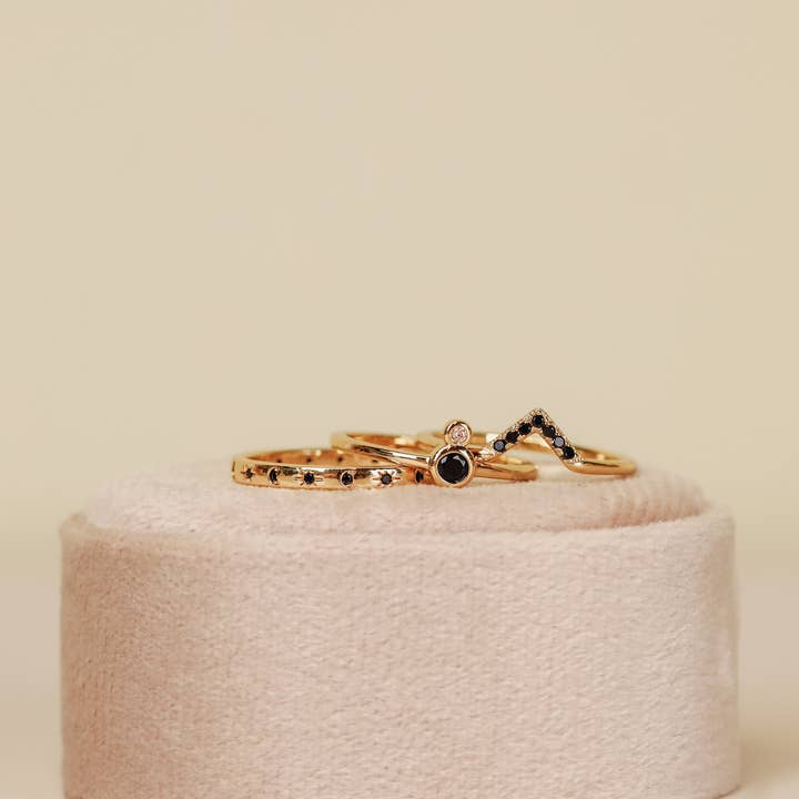 JaxKelly - Wholesale Multi-Stone Ring - Gold Rings - Black Celestial