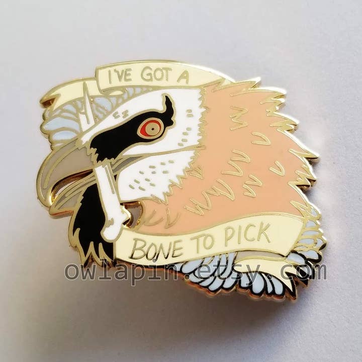 Triclops Rabbit - Wholesale Lapel Pin/Button - Bearded Vulture "Bone To Pick" Enamel Pin0