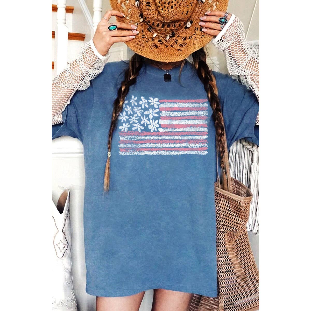 HRTandLUV - Wholesale T-Shirt (Graphic) - Women's - AMERICAN FLAG OVERSIZED MINERAL GRAPHIC TEE5