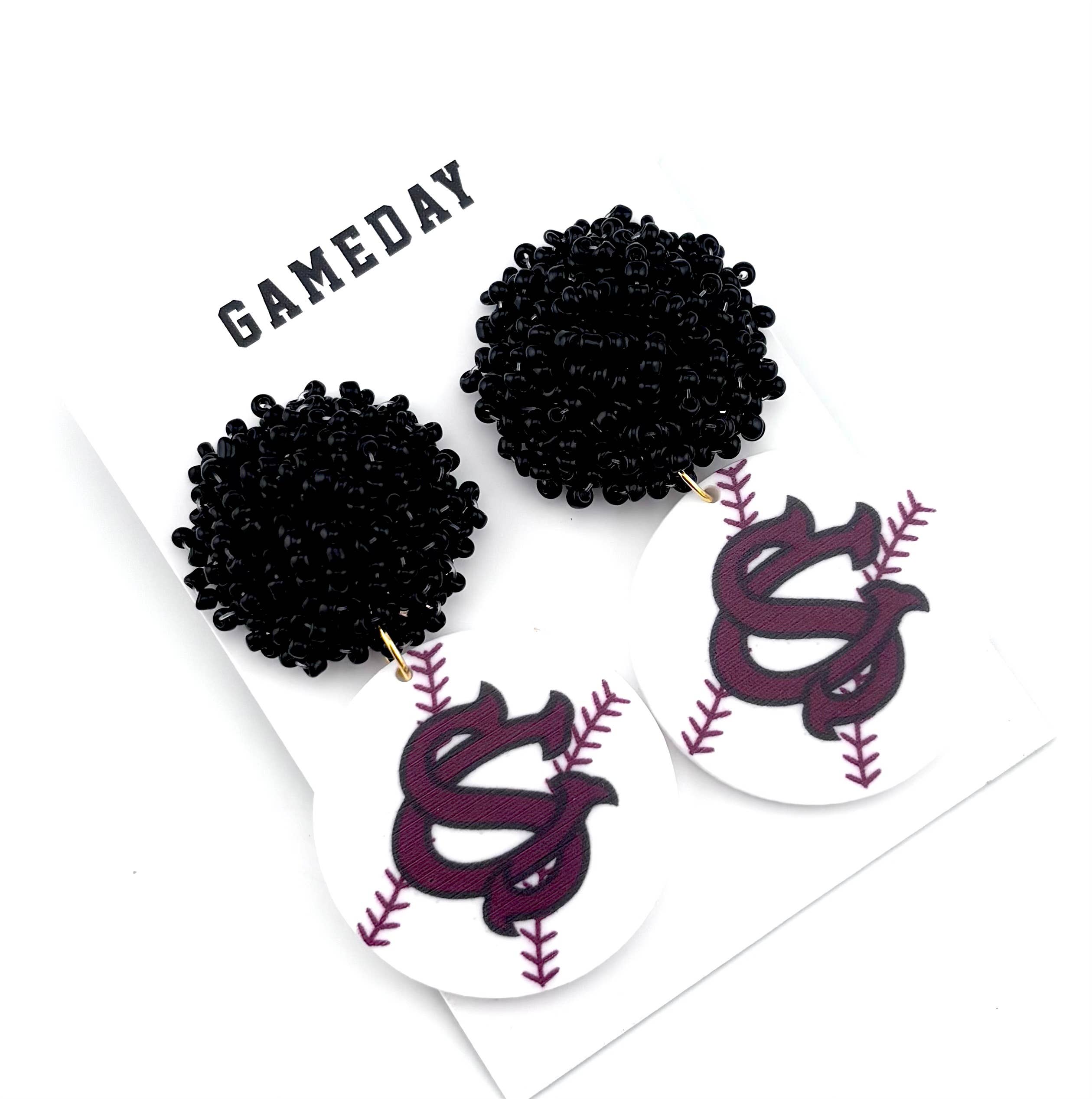 Cora's Den - Wholesale Dangle Earrings - USC Gamecock Baseball Earrings  0