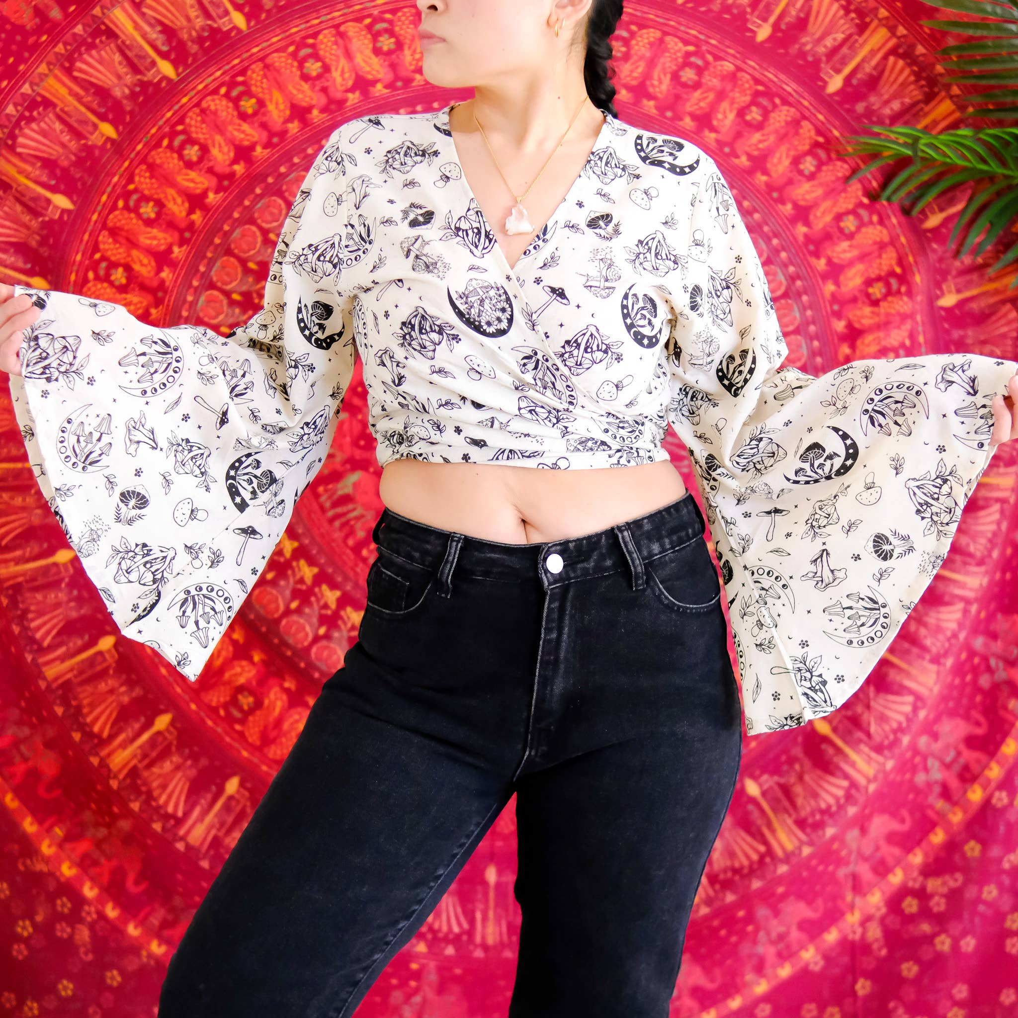 Karma Nepal Crafts - Wholesale Blouse - Women's - 3 Way Cotton Wrap Top with Mushroom Print0