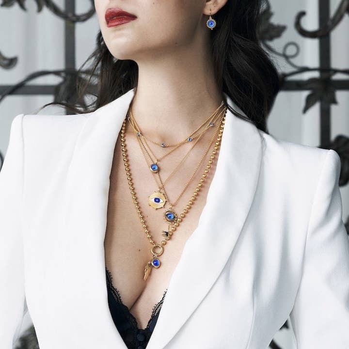 Collier Cabochon Porte-Cabochon Evil Eye pour la vente par Florin Arte Jewelry