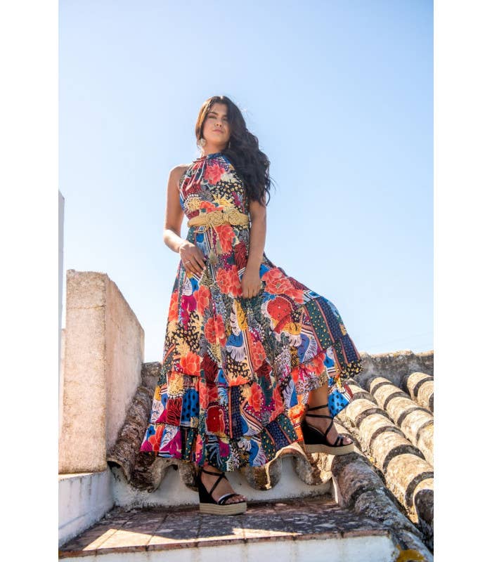 1242 RÉF. : 001242 Robe Sarmiento dos nu à imprimé coucher de soleil et lune en vente sur Faire3