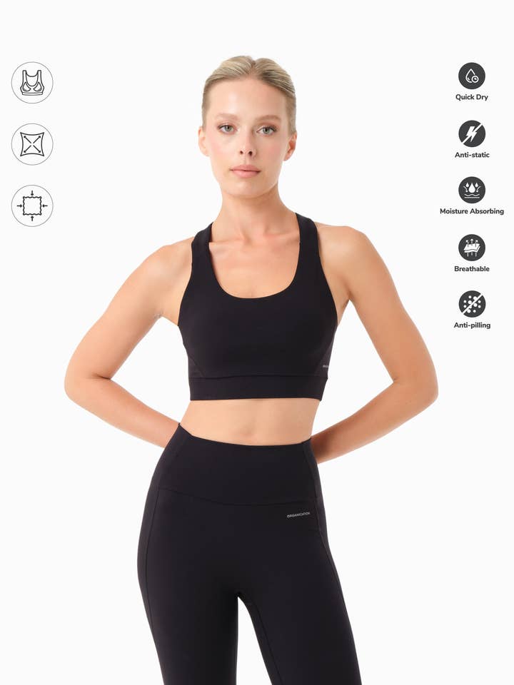 BEVINN | Bralette deportivo con tiras cruzadas de poliamida reciclada para venta al por mayor de ORGANICATION