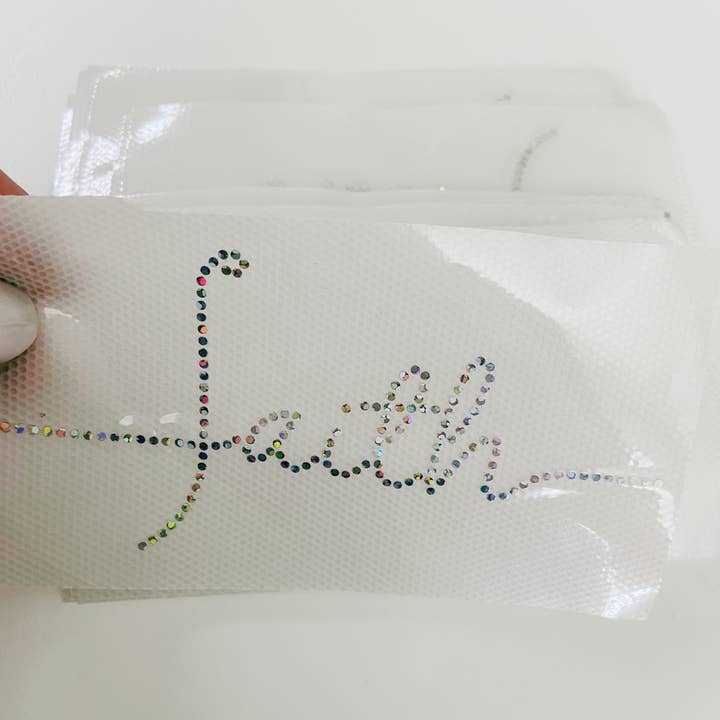 4" Faith SPANGLE Transfer - COLD PEEL - Perfect for Hats for wholesale by TEELUX