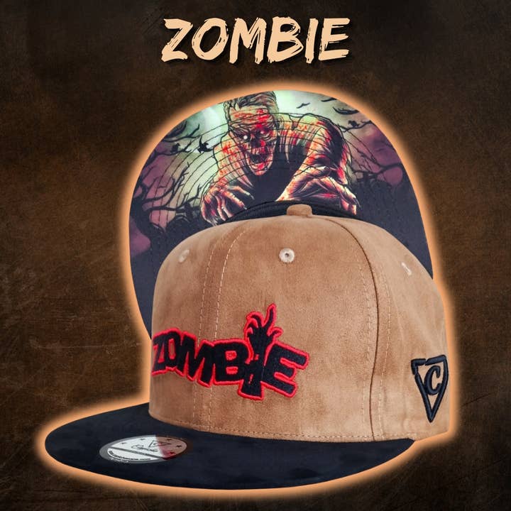Capiche - Wholesale Flat Brim Cap - Men's - Zombie Snapback - Brown Suede/Black Suede13