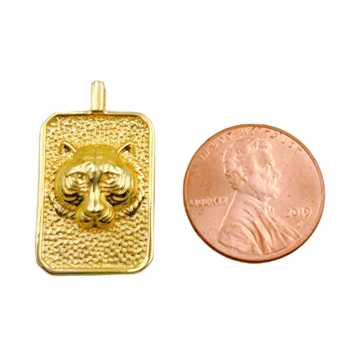 Gold Tag Tiger King Charm, Animal Necklace Charm, CP1282 for wholesale by Beads Creation