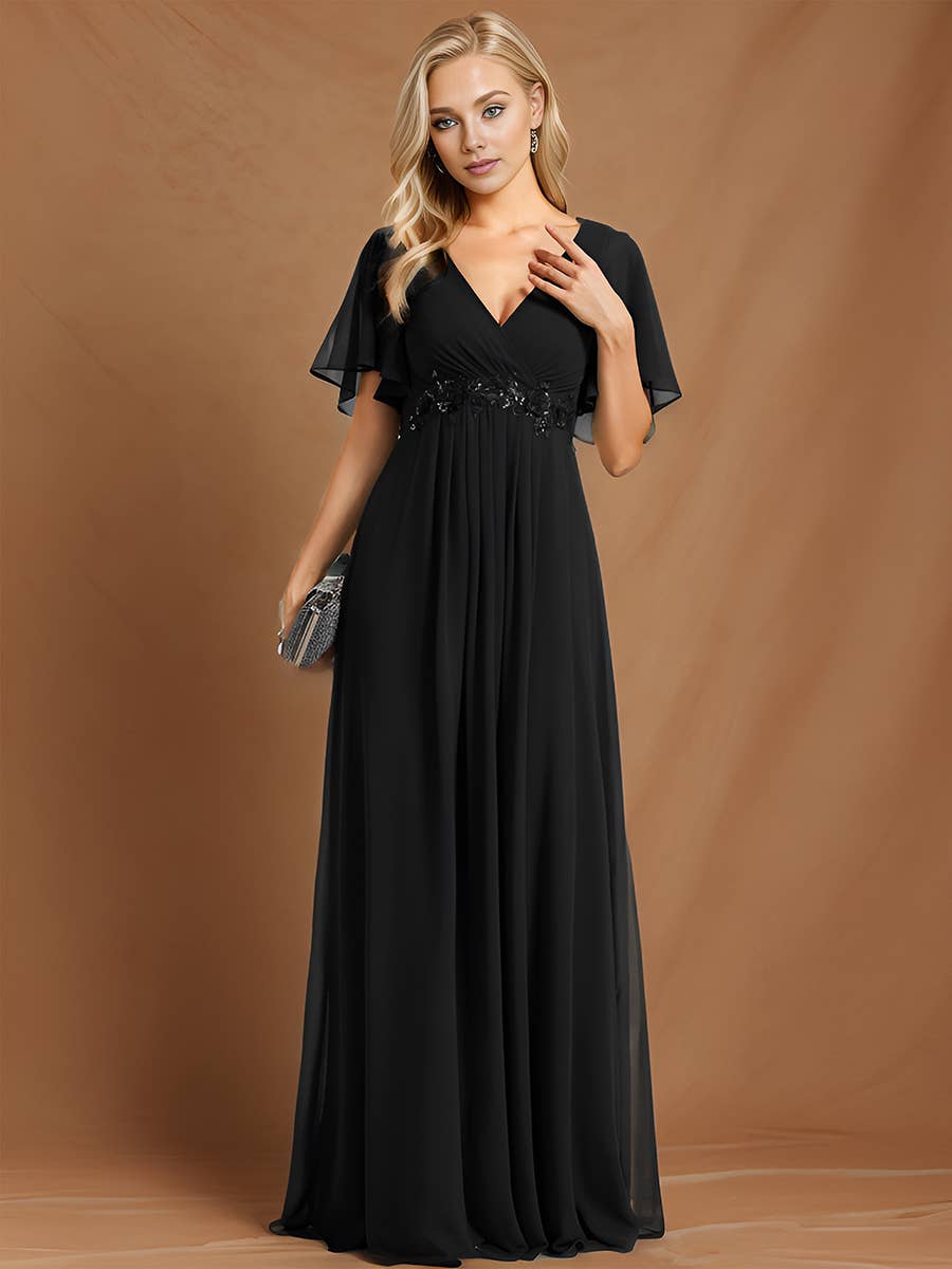 Ever-Pretty - Vente Robe de soirée – femme - Robe de demoiselle d'honneur plissée avec appliques et col en V16