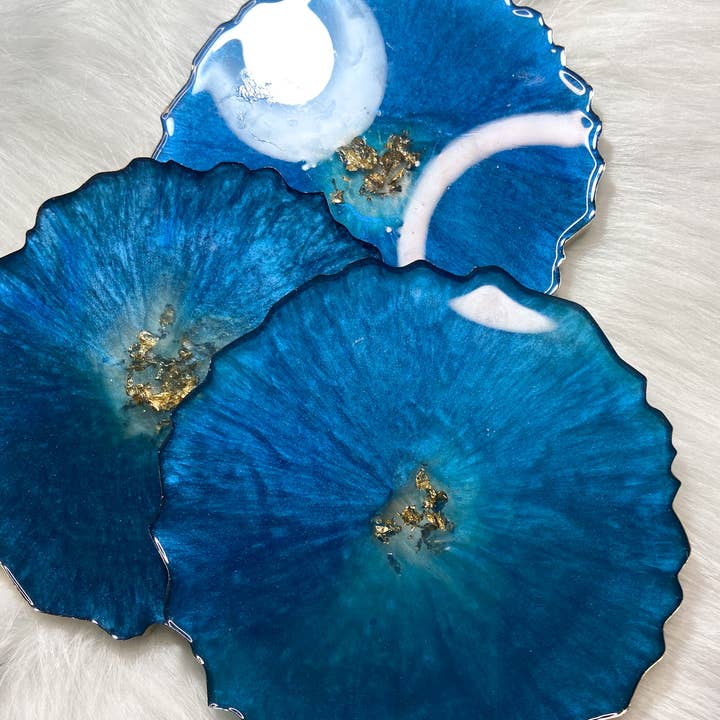 KraftzbyKenzie - Wholesale Coasters - Blue and Gold Foil Coaster | Resin Coaster1