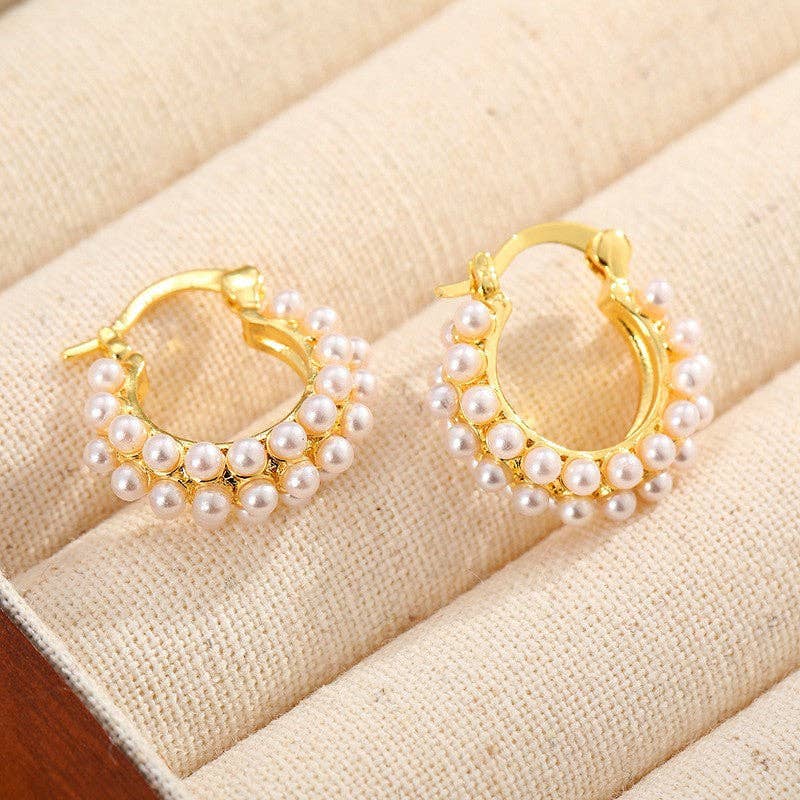 Revelari - Wholesale Hoop Earrings - Gold-tone Pearl Hoop Earrings1