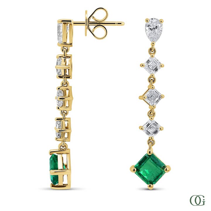 Orecchini pendenti con smeraldo brillante (3,62 CTW) per la vendita all'ingrosso da parte di Orchid Gems Fine Jewelry
