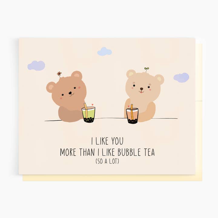 Love Friendship Card | I Like You More Than Bubble Tea for wholesale by Caringyou Studio