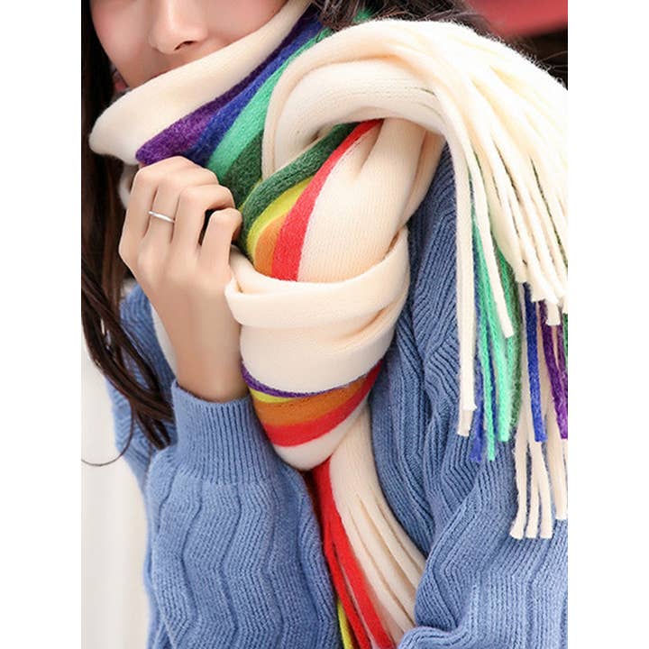 StyleGalX - Wholesale Scarf - Women's - Contrast Color Keep Warm Multi-Colored Tasseled Scarf14