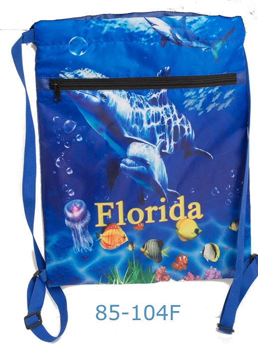 Drawstring Bag w Zipper w Dolphins FLORIDA for wholesale by THE ACCESSORY COLLECTION