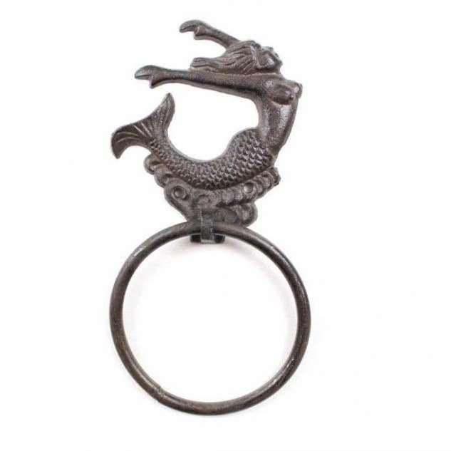 Cast Iron Decorative Arching Mermaid Towel Holder 9" for wholesale by Hampton Ironworks